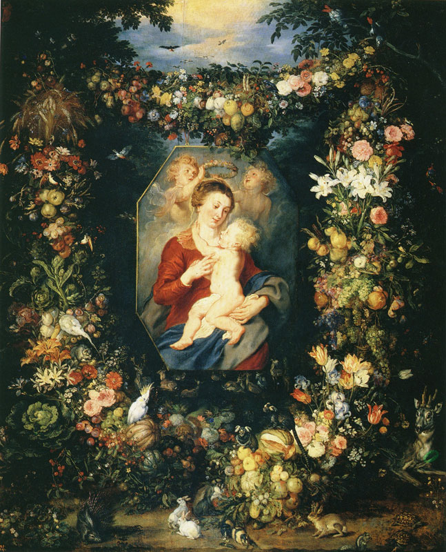 madonna and child in garland